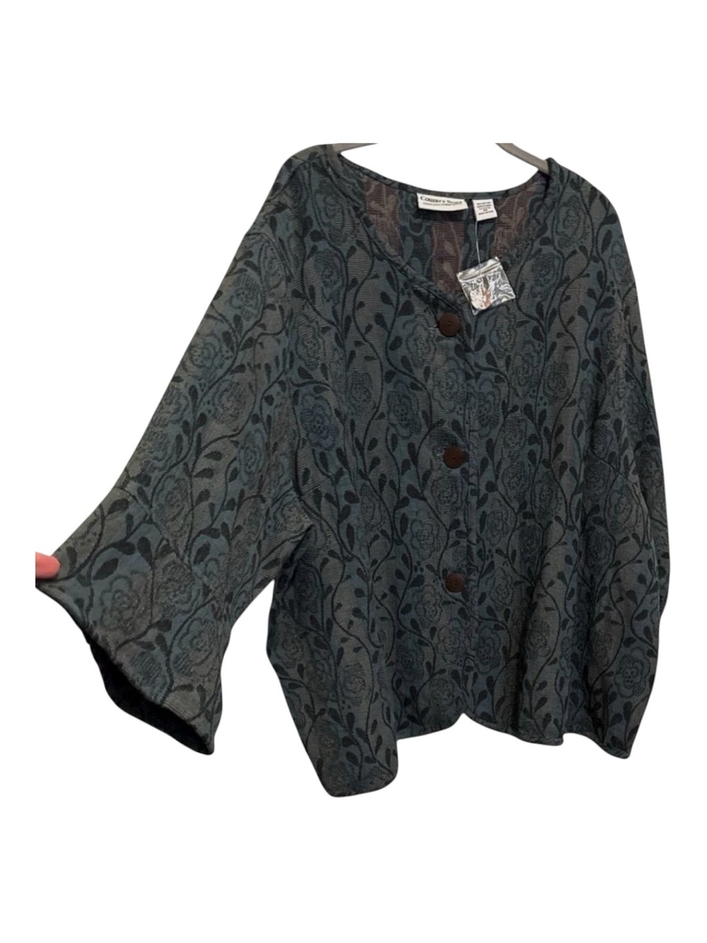 Country Store Damask Jacquard Cardigan Jacket Size 3X Button Up Wide Sleeve 90's